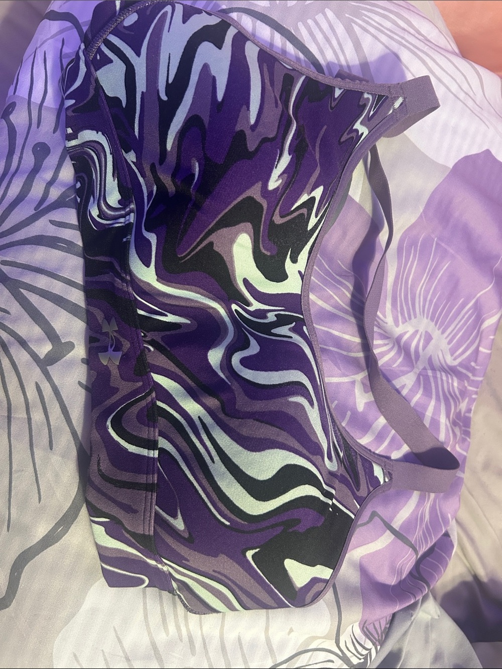 Under Armour Purple Black White Marble-Print Sports Bra
